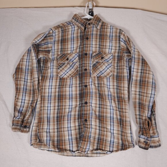 Vintage Five Brother Plaid Button Shirt Mens Medium Tall  Pockets Heavy Duty USA - Picture 1 of 16
